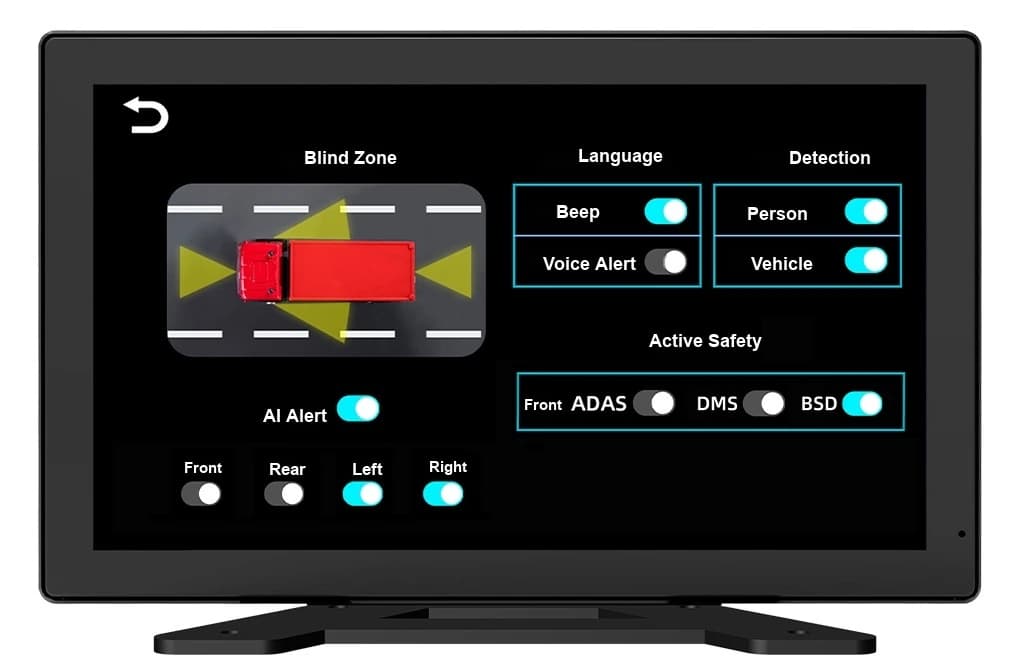 K400 optional AI ADAS and DSM warning settings subject to configuration