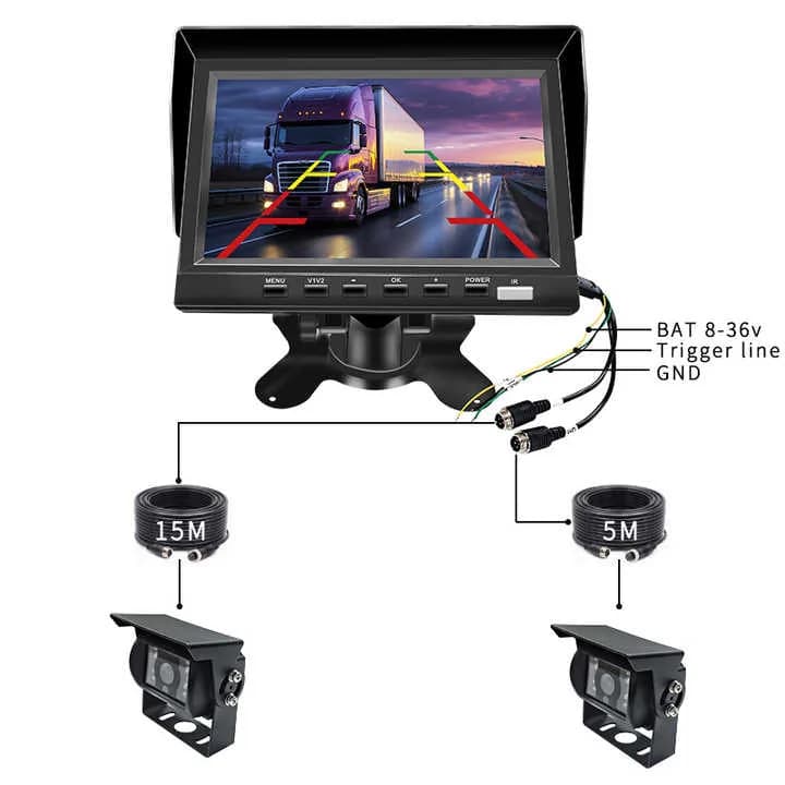 T07 7 Inch AHD Truck Monitor Kit Truck Camera product image 2 - T07 7 inch AHD truck monitor kit with 1024x600 IPS display, 2CH video input, mirror/flip. T07 7 Inch AHD Truck Monitor Kit Truck Camera product image 2 - T07 7 inch AHD truck monitor kit with 1024x600 IPS display, 2CH video input, mirror/flip.