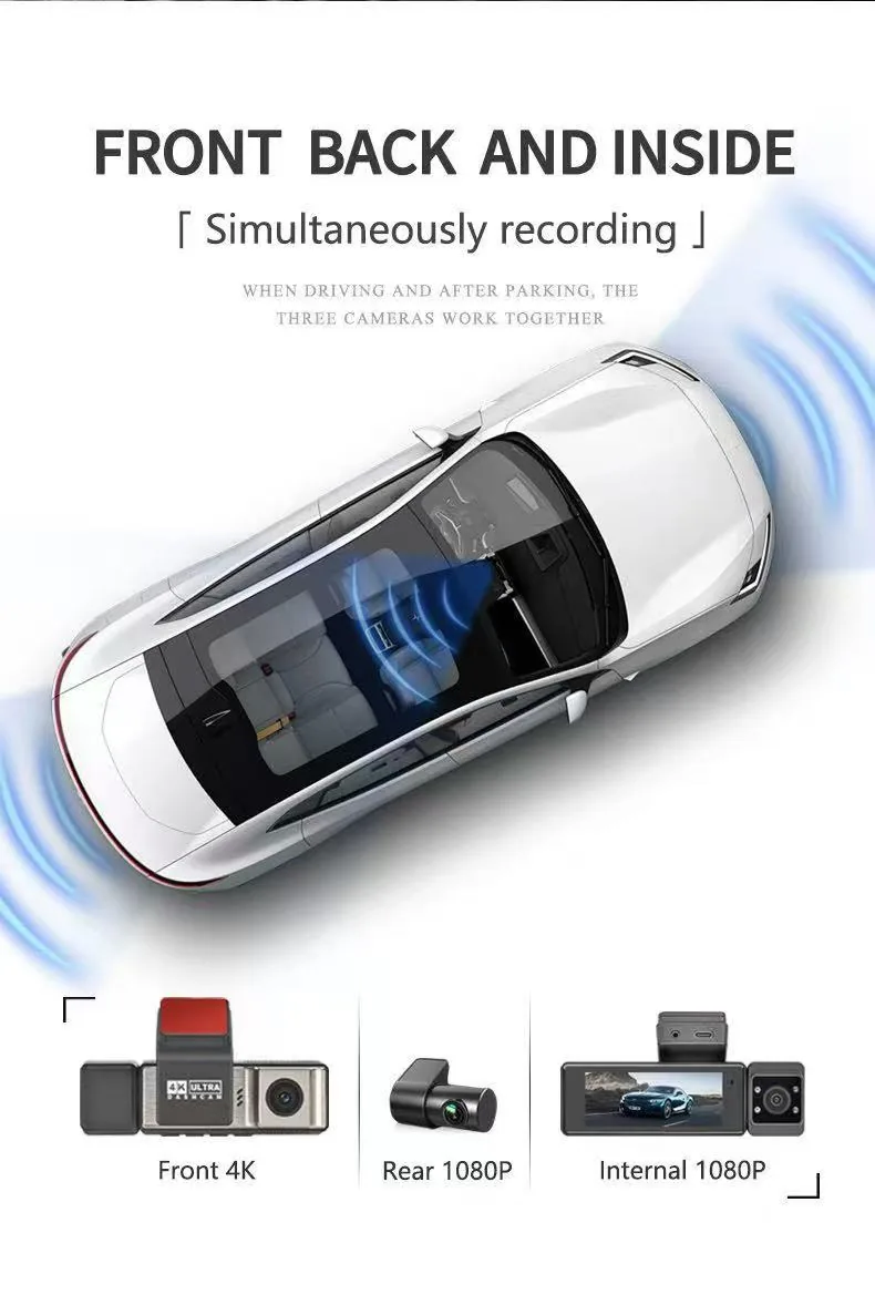 A3 PRO 3-Channel Dash Cam thumbnail image 3 - A3 PRO three-channel 4K dash cam with inside and rear 1080P cameras, ADAS, BSD, WiFi link and 3.16 inch.