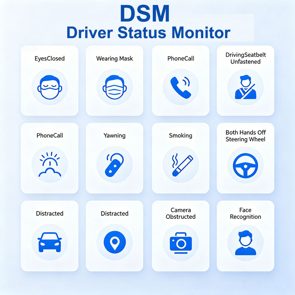 AI DSM01 DSM warning functions for eyes closed, phone call, smoking and face recognition image