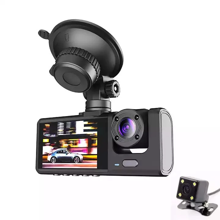 C309 3-Lens 1080P Car DVR Dash Cam thumbnail image 3 - C309 three-lens 1080P car DVR with front, inside and rear recording, WDR low-light image support.