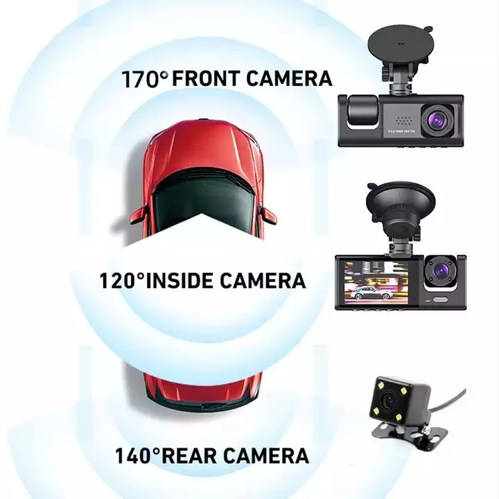 C309 3-Lens 1080P Car DVR Dash Cam thumbnail image 5 - C309 three-lens 1080P car DVR with front, inside and rear recording, WDR low-light image support.
