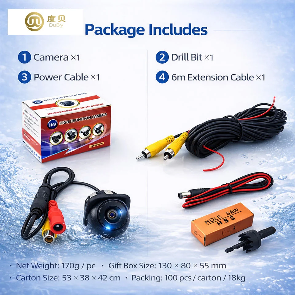 CM62 rear camera package includes camera, drill bit, power cable and 6m extension cable