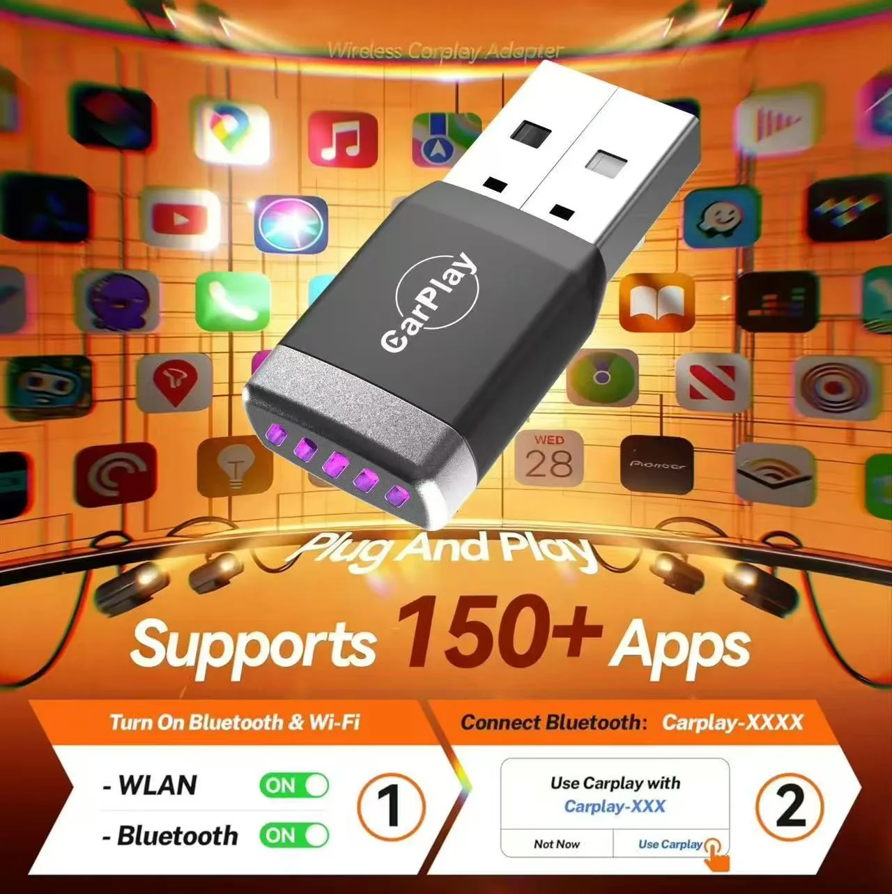 CP101 Wireless CarPlay Adapter CarPlay Upgrade Solution recommended product image - CP101 USB wireless CarPlay adapter converts wired CarPlay to wireless. CP101 Wireless CarPlay Adapter CarPlay Upgrade Solution recommended product image - CP101 USB wireless CarPlay adapter converts wired CarPlay to wireless.