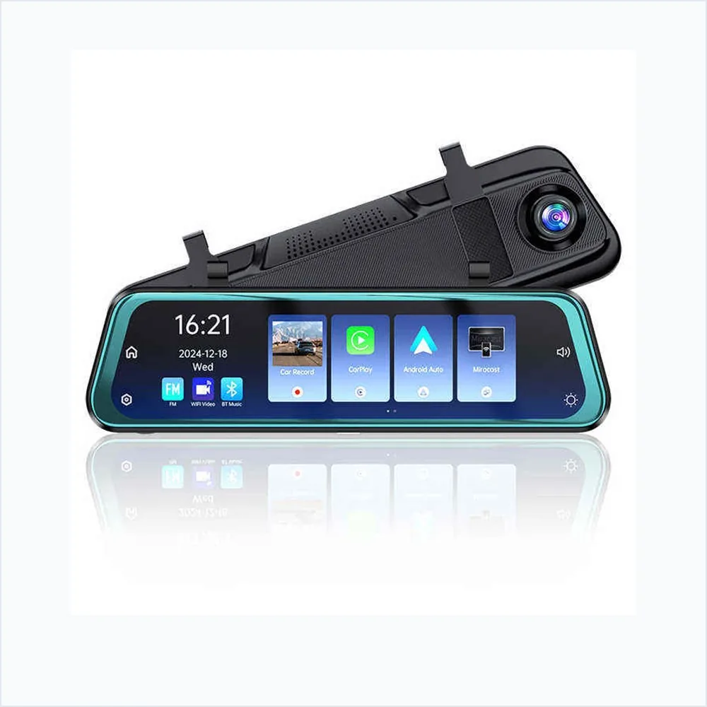 DD102 Mirror DVR Dash Cam catalog image - 9.66 inch IPS mirror recorder with 1080P+1080P recording and CarPlay function.