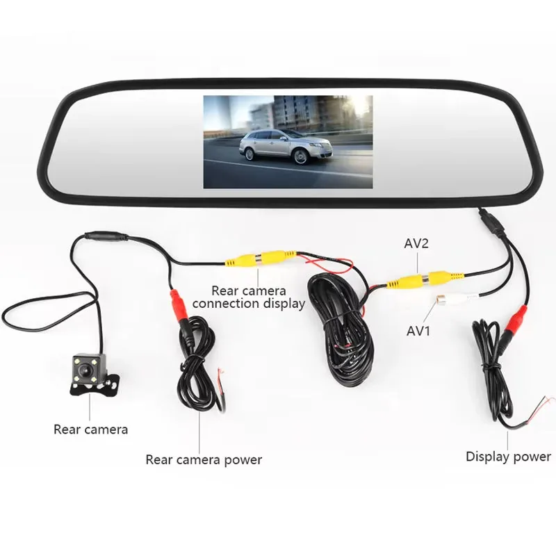 DD451 4.3 Inch Mirror Monitor Kit Dash Cam thumbnail image 4 - DD451 4.3 inch mirror monitor kit with rear camera, AV input wiring and reverse image.