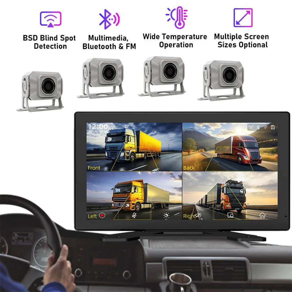 TX200D Four-Way Recorder Truck Camera homepage selected model image - Four-channel truck camera system with 10.1 inch IPS screen and 4 cameras for blind. TX200D Four-Way Recorder Truck Camera homepage selected model image - Four-channel truck camera system with 10.1 inch IPS screen and 4 cameras for blind.