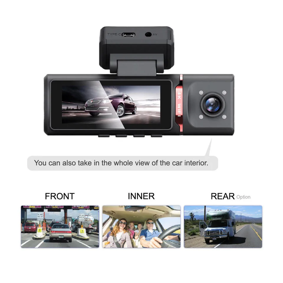 XC301 4K 3-Channel Dash Cam thumbnail image 2 - XC301 4K IPS dash camera with front, inside and optional rear recording, WiFi, GPS tracking and package.