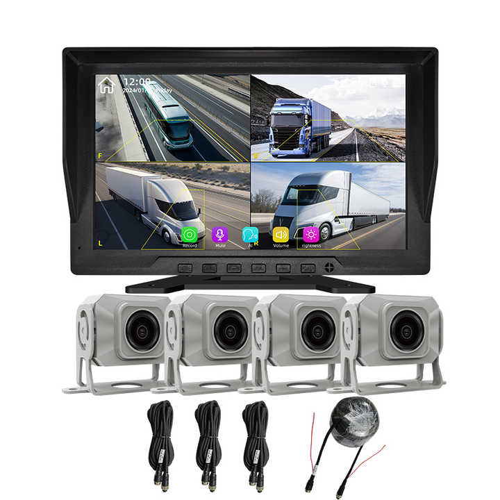 X200 four-camera truck monitor kit with cables and commercial vehicle cameras