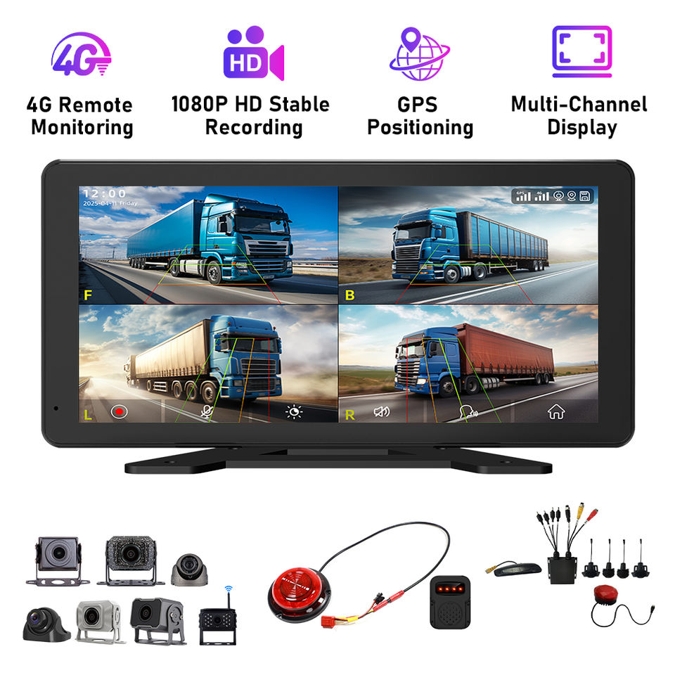 X804-4G Truck Camera System catalog image - X804-4G 10.36 inch remote network four-channel BSD truck dash cam system with 4 cameras, 1080P HD recording,.
